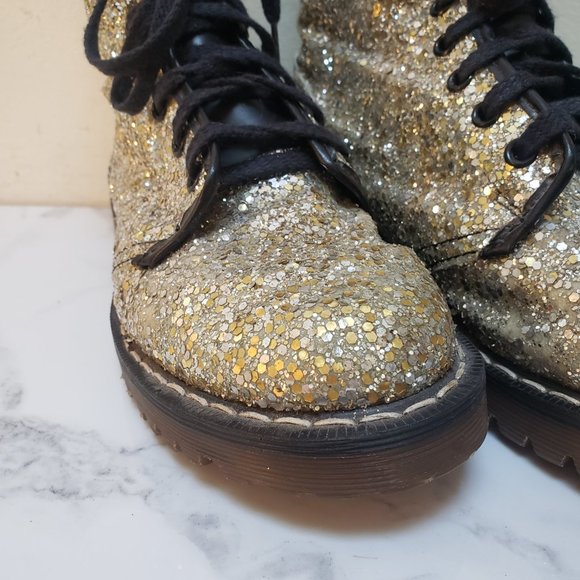 Dr. Martens RARE Vintage 90s Gold Chunky Glitter Boots - Picture 8 of 16